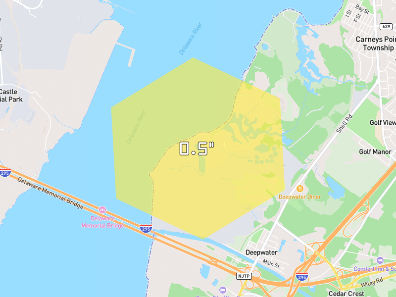 Hail map of Wilmington, DE on Jul 6, 2026, hail up to 0.5"