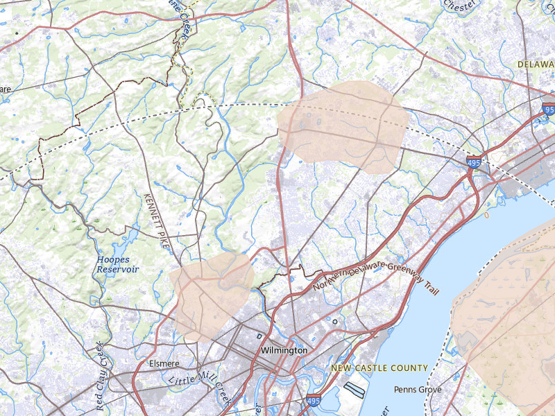 Radar-estimated hail-size map of the storm over Wilmington, DE on Aug 27, 2026