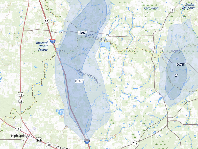 NEXRAD radar-signature map of the hail storm over Alachua, FL on May 17, 2026