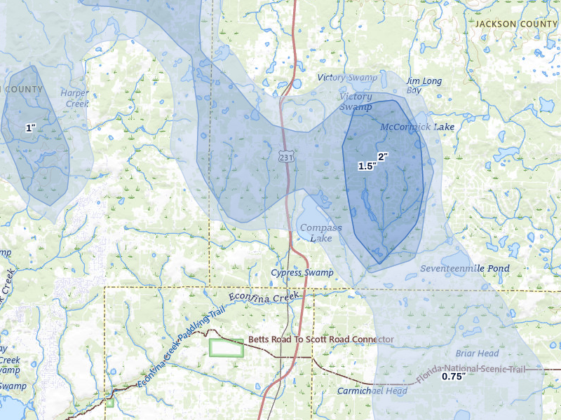 NEXRAD radar-signature map of the hail storm over Alford, FL on Aug 19, 2026
