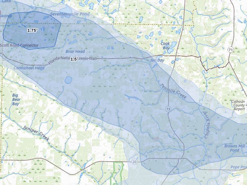 NEXRAD radar-signature map of the hail storm over Altha, FL on Jun 30, 2026