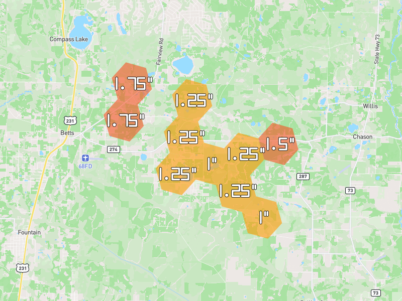 Hail map of Altha, FL on Jun 30, 2026, hail up to 1.75"