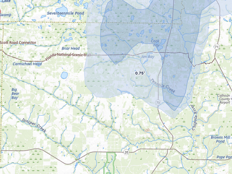 NEXRAD radar-signature map of the hail storm over Altha, FL on Jul 29, 2026
