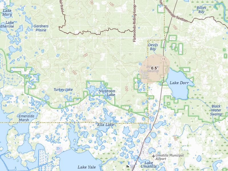 Radar-estimated hail-size map of the storm over Altoona, FL on Sep 5, 2026
