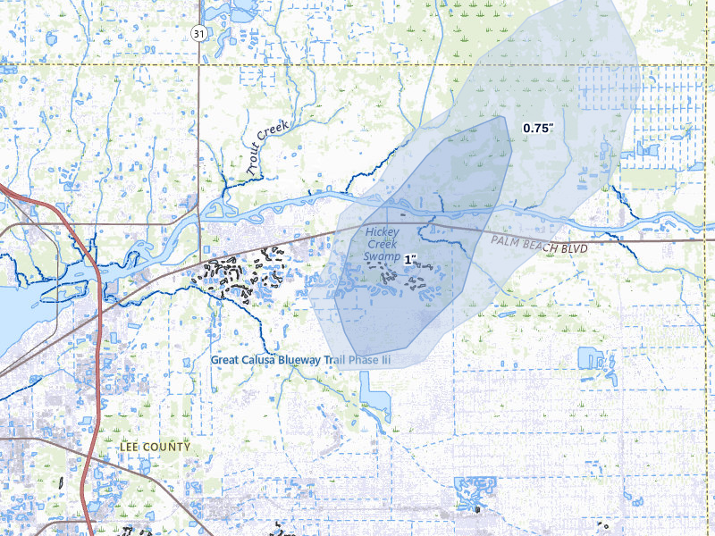 NEXRAD radar-signature map of the hail over Alva, FL