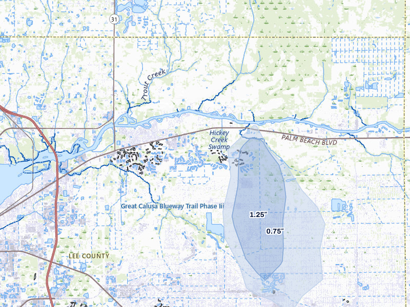 NEXRAD radar-signature map of the hail storm over Alva, FL on Apr 6, 2026