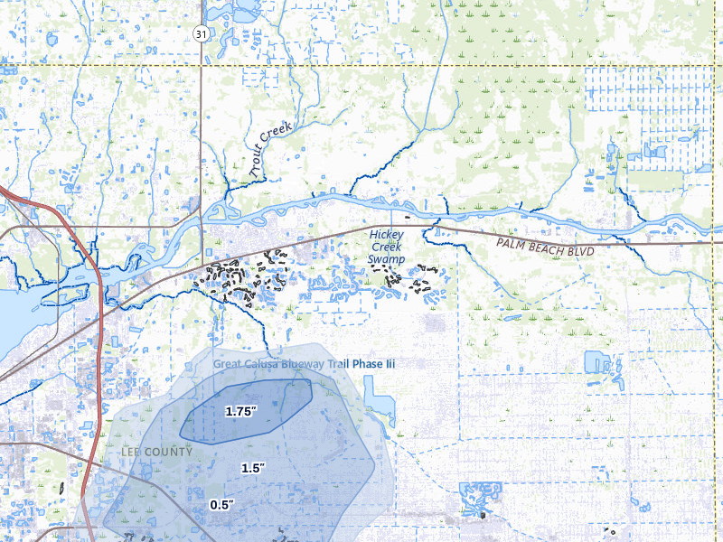 NEXRAD radar-signature map of the hail over Alva, FL