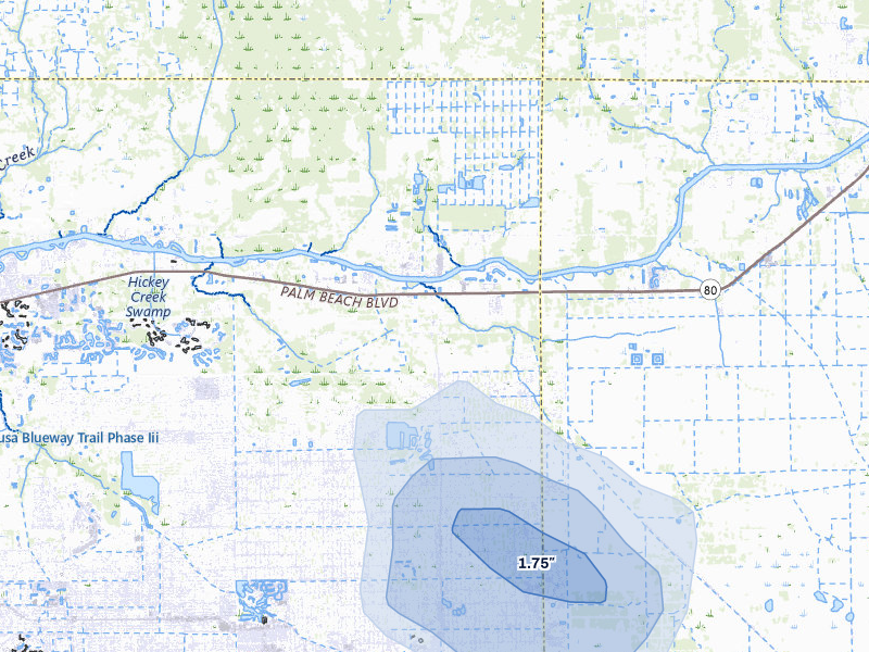 NEXRAD radar-signature map of the hail storm over Alva, FL on Aug 26, 2026