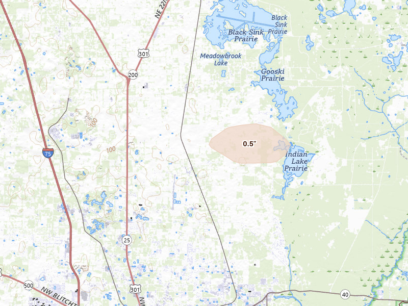 Radar-estimated hail-size map of the storm over Anthony, FL on Jul 17, 2026