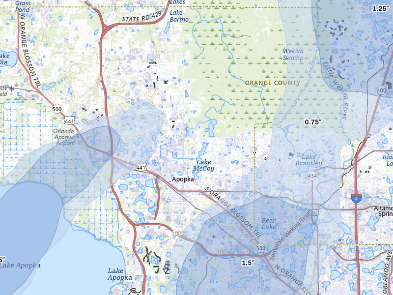NEXRAD radar-signature map of the hail over Apopka, FL