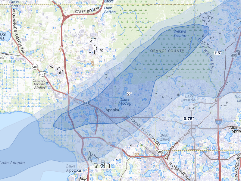 NEXRAD radar-signature map of the hail storm over Apopka, FL on Mar 16, 2026