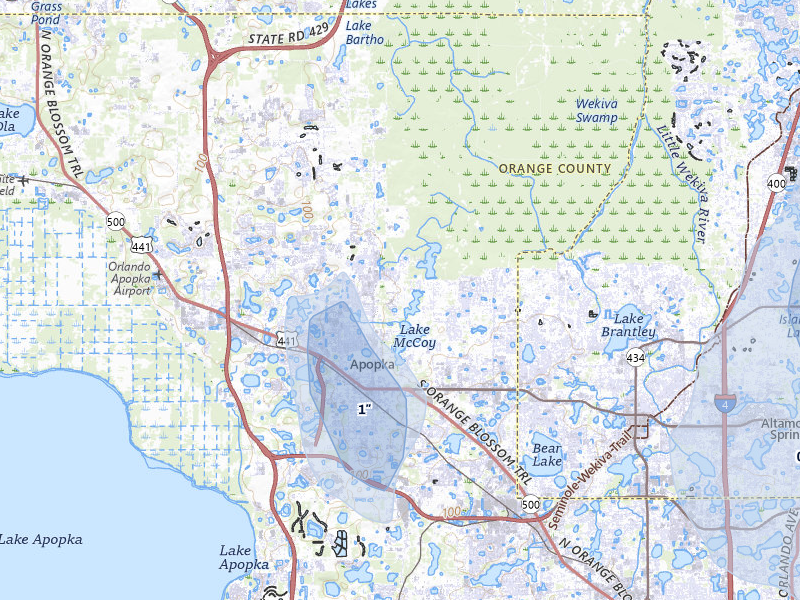 NEXRAD radar-signature map of the hail storm over Apopka, FL on Jun 29, 2026