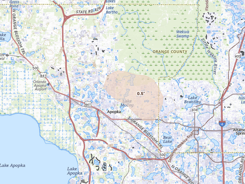 Radar-estimated hail-size map of the storm over Apopka, FL