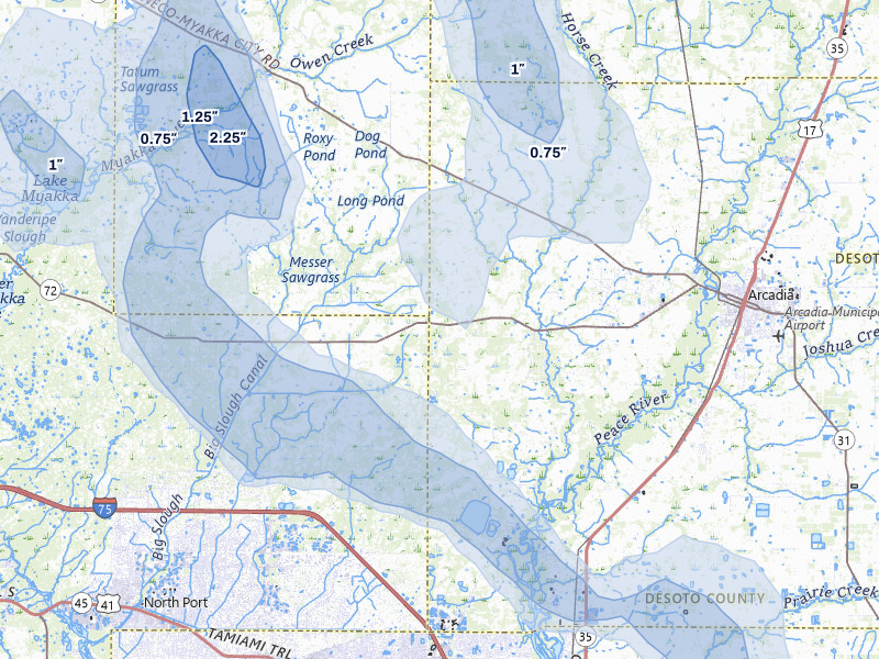 NEXRAD radar-signature map of the hail storm over Arcadia, FL on Mar 5, 2026