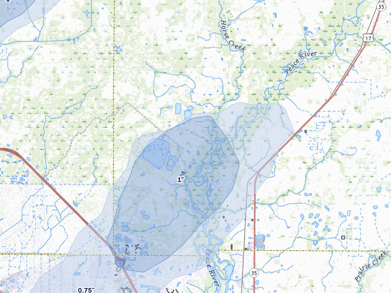 NEXRAD radar-signature map of the hail storm over Arcadia, FL on Mar 25, 2026