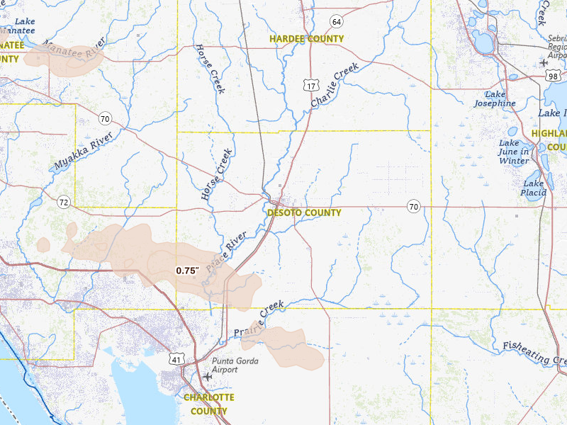 Radar-estimated hail-size map of the storm over Arcadia, FL on May 2, 2026