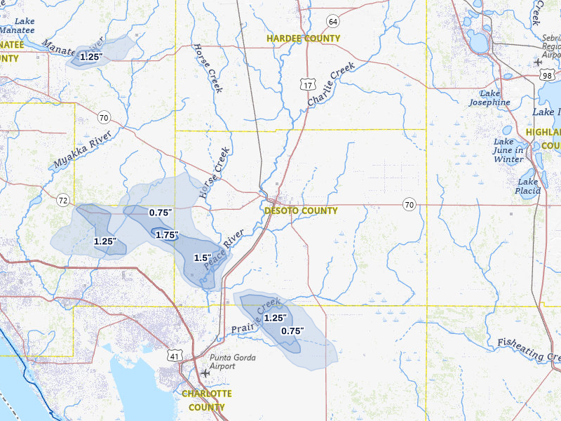 NEXRAD radar-signature map of the hail over Arcadia, FL