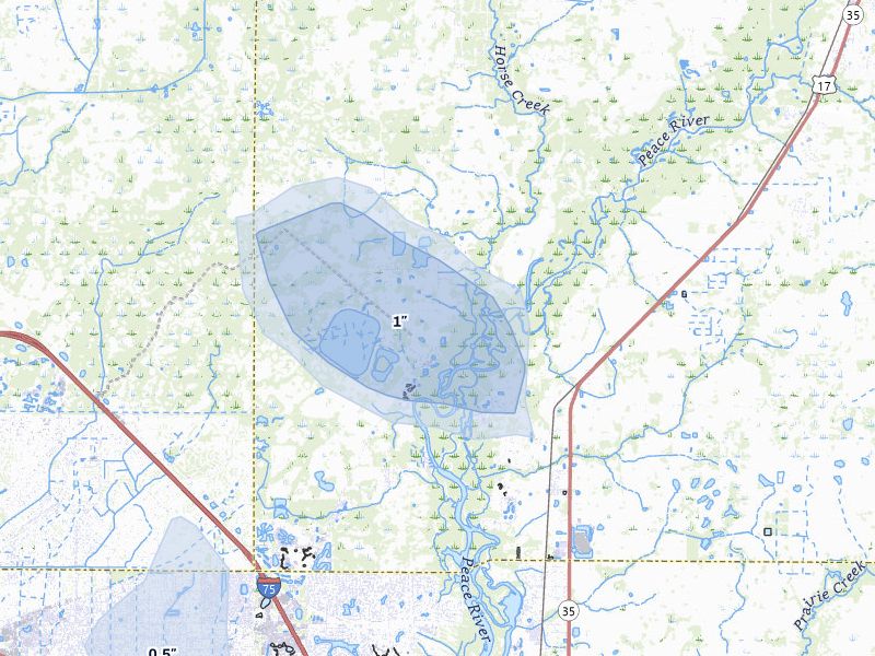 NEXRAD radar-signature map of the hail storm over Arcadia, FL on Jun 26, 2026