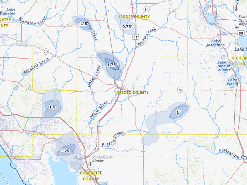 NEXRAD radar-signature map of the hail storm over Arcadia, FL on Jun 27, 2026