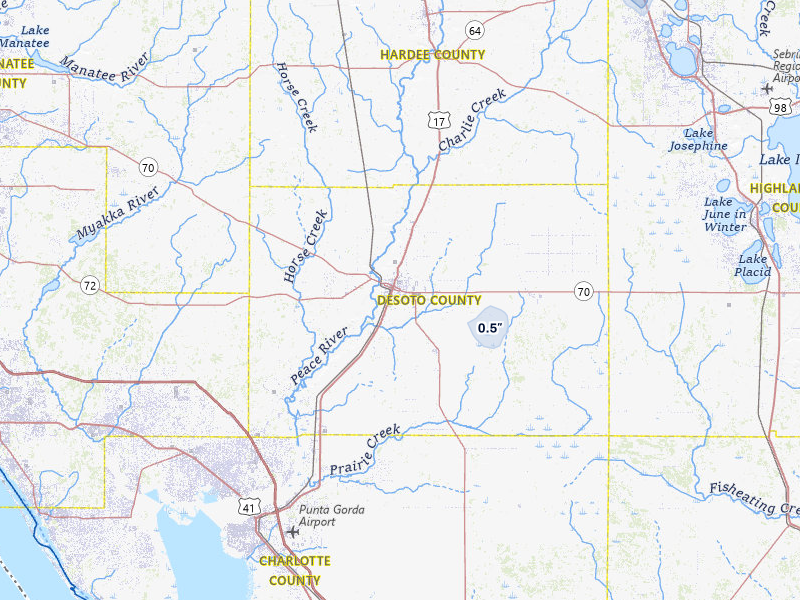 NEXRAD radar-signature map of the hail storm over Arcadia, FL on Jul 3, 2026