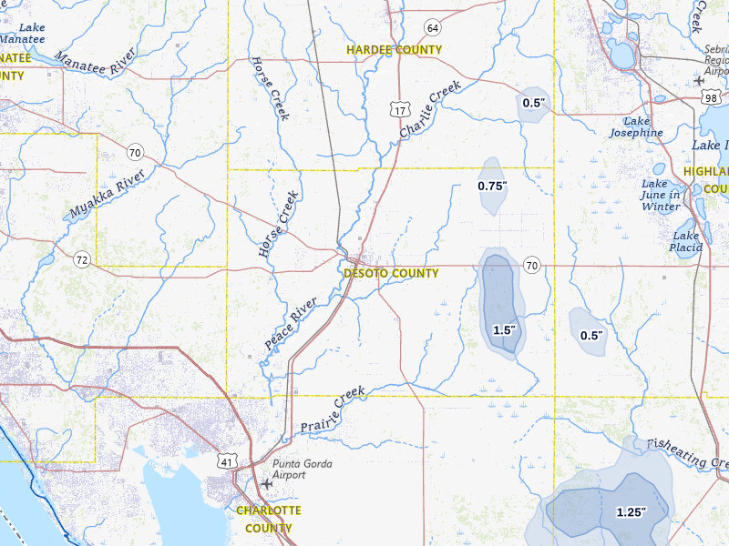 NEXRAD radar-signature map of the hail storm over Arcadia, FL on Jul 7, 2026