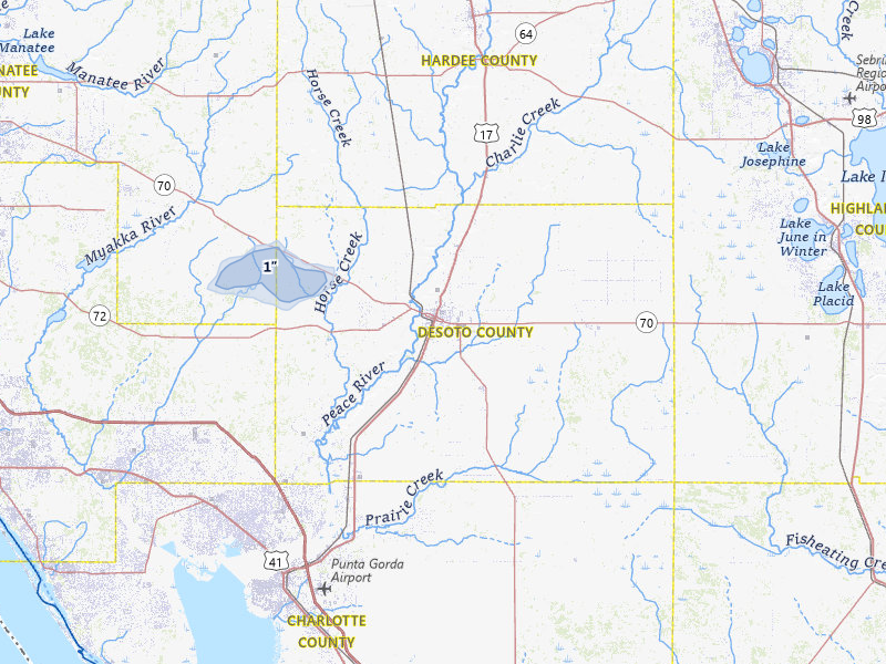 NEXRAD radar-signature map of the hail storm over Arcadia, FL on Jul 11, 2026