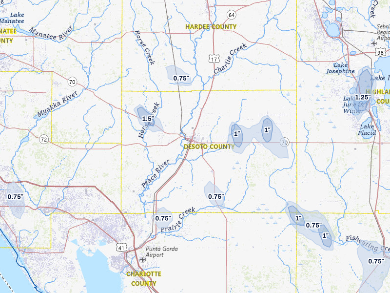 NEXRAD radar-signature map of the hail storm over Arcadia, FL on Jul 26, 2026