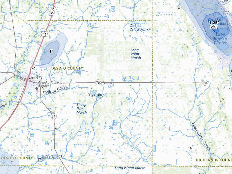 NEXRAD radar-signature map of the hail storm over Arcadia, FL on Aug 5, 2026
