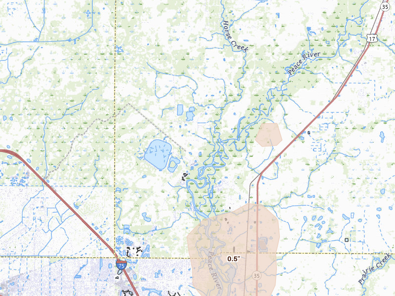 Radar-estimated hail-size map of the storm over Arcadia, FL