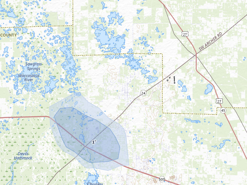 NEXRAD radar-signature map of the hail storm over Archer, FL on May 16, 2026