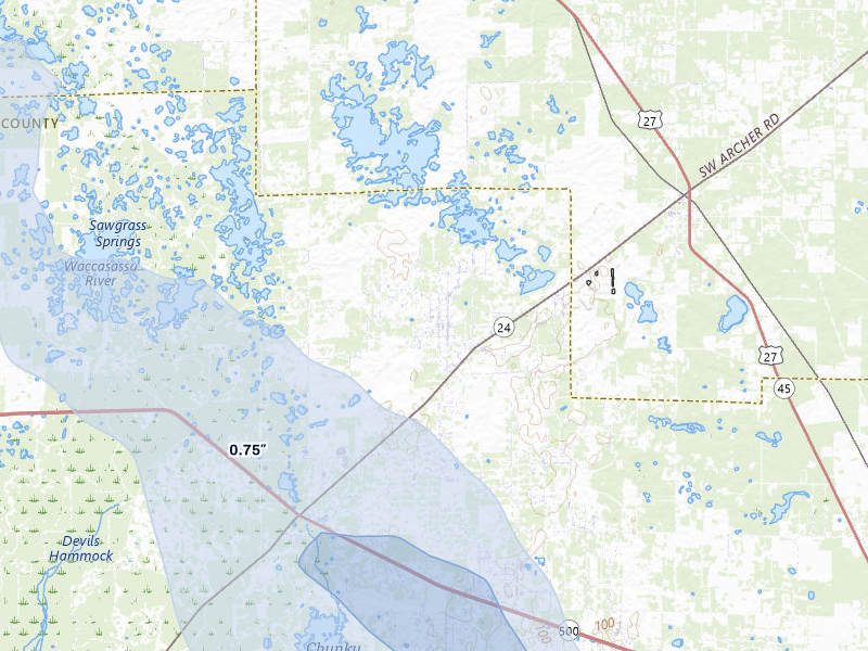 NEXRAD radar-signature map of the hail storm over Archer, FL on Jun 30, 2026