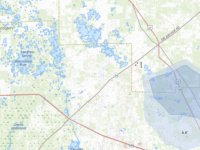 NEXRAD radar-signature map of the hail storm over Archer, FL on Jul 29, 2026