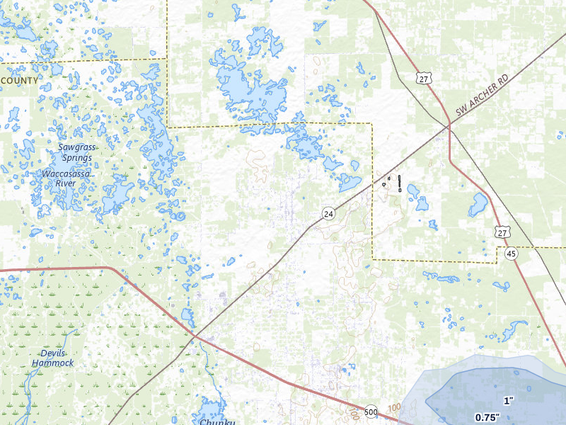 NEXRAD radar-signature map of the hail storm over Archer, FL on Jul 30, 2026