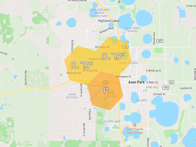 Hail map of Avon Park, FL on Jul 3, 2026, hail up to 1"