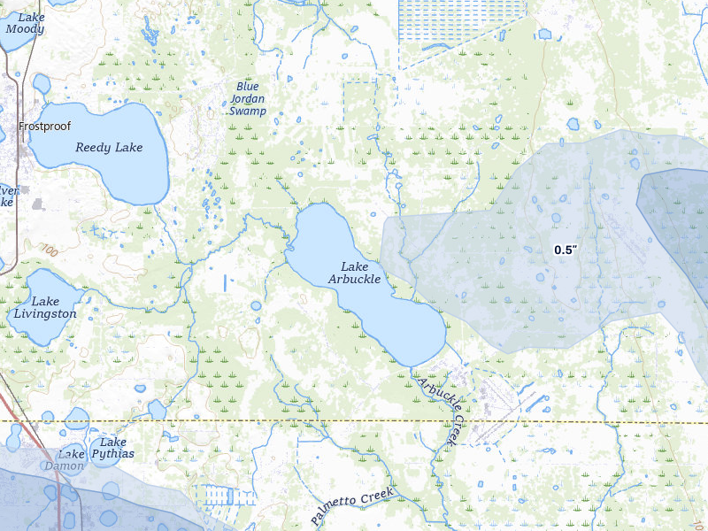 NEXRAD radar-signature map of the hail storm over Avon Park, FL on Jul 10, 2026