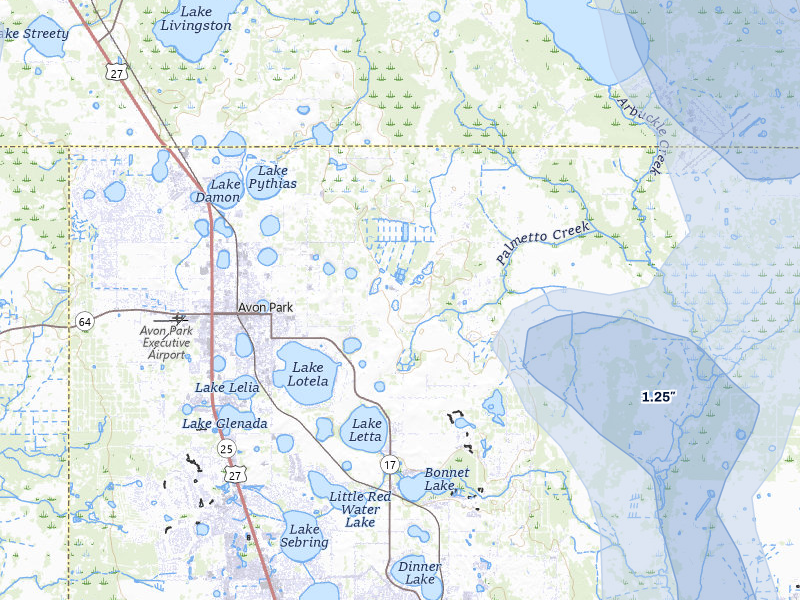 NEXRAD radar-signature map of the hail storm over Avon Park, FL on Aug 5, 2026