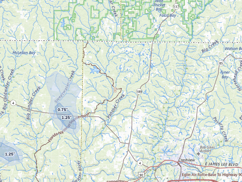 NEXRAD radar-signature map of the hail storm over Baker, FL on Aug 15, 2026