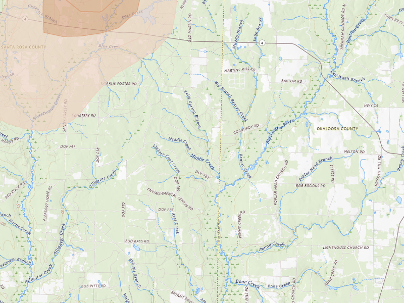 Radar-estimated hail-size map of the storm over Baker, FL on Aug 21, 2026