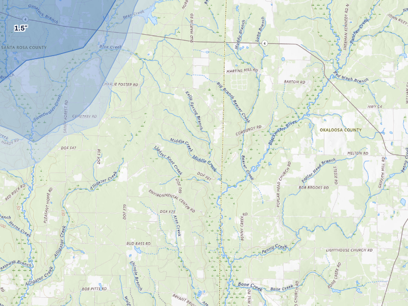 NEXRAD radar-signature map of the hail storm over Baker, FL on Aug 21, 2026