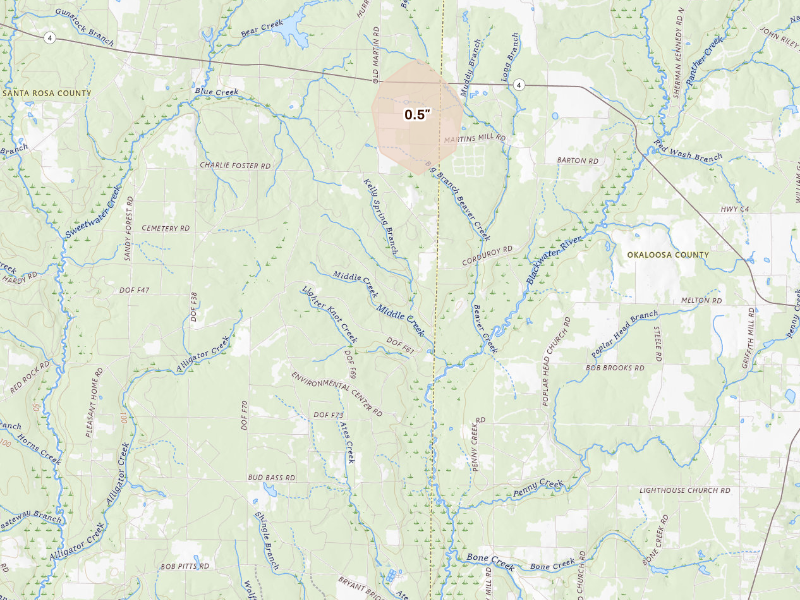 Radar-estimated hail-size map of the storm over Baker, FL