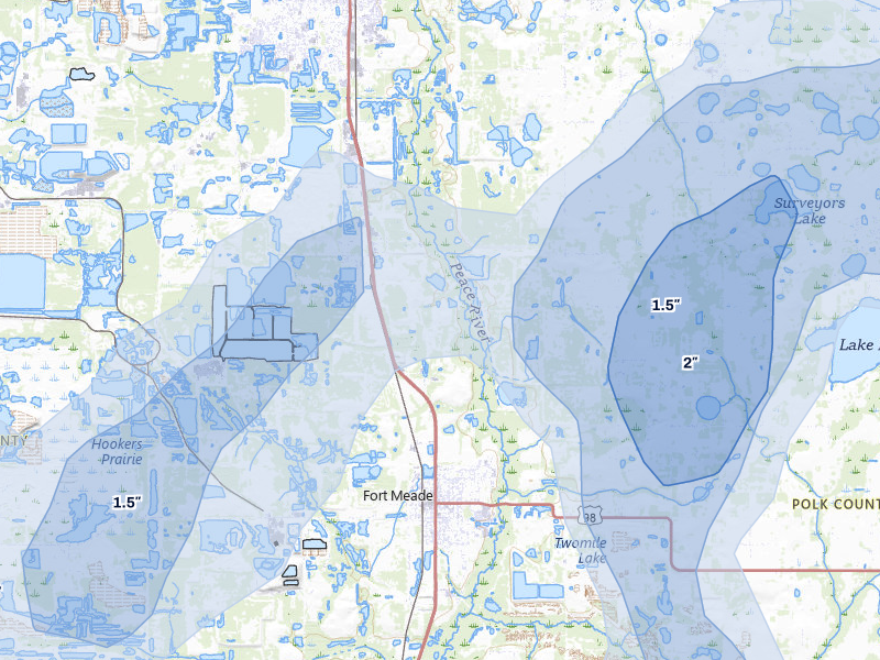 NEXRAD radar-signature map of the hail storm over Bartow, FL on Mar 15, 2026