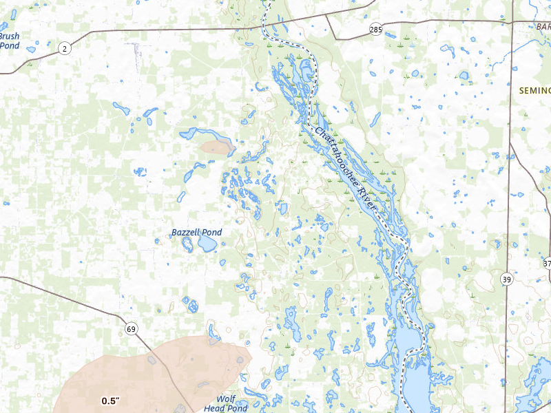 Radar-estimated hail-size map of the storm over Bascom, FL on Jun 19, 2026
