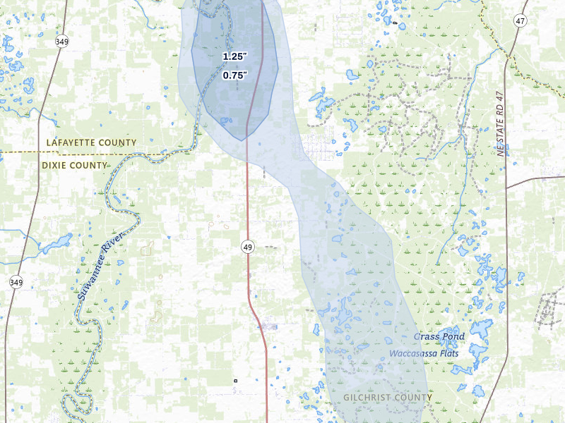 NEXRAD radar-signature map of the hail storm over Bell, FL on May 16, 2026