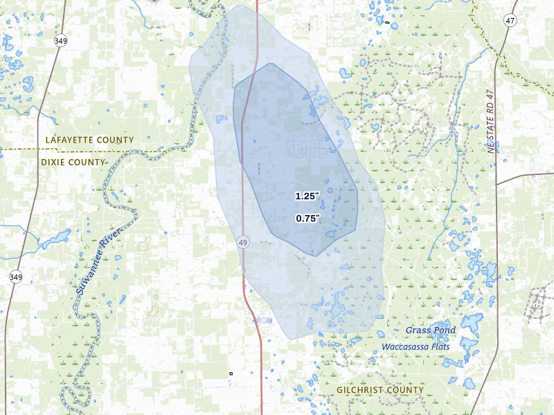 NEXRAD radar-signature map of the hail storm over Bell, FL on Jul 10, 2026