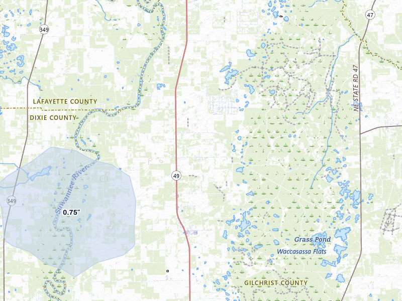 NEXRAD radar-signature map of the hail storm over Bell, FL on Jul 11, 2026