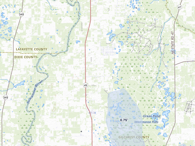 NEXRAD radar-signature map of the hail storm over Bell, FL on Jul 30, 2026