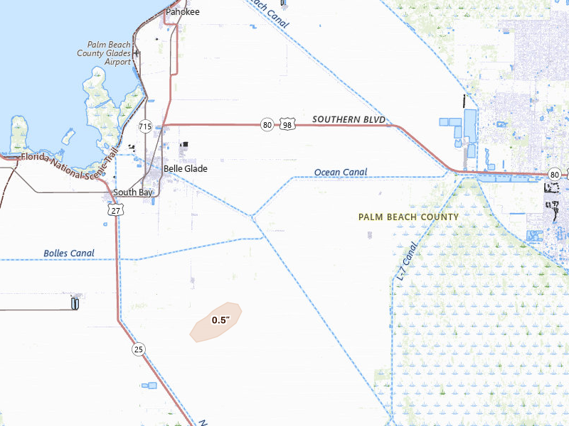 Radar-estimated hail-size map of the storm over Belle Glade, FL