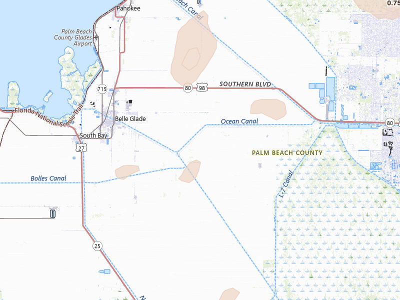 Radar-estimated hail-size map of the storm over Belle Glade, FL