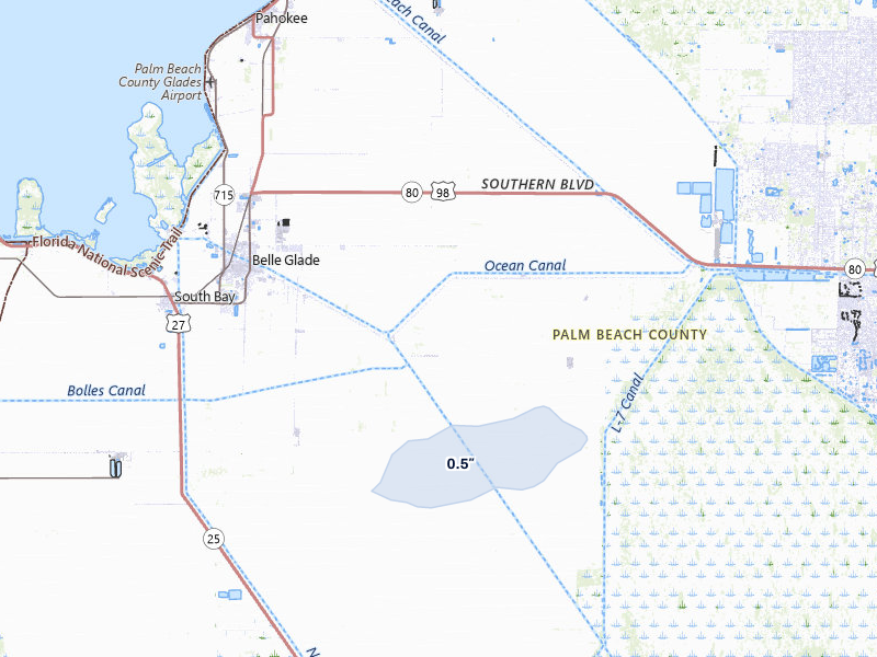 NEXRAD radar-signature map of the hail storm over Belle Glade, FL on May 13, 2026