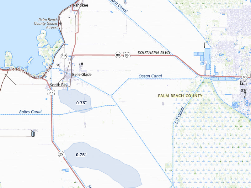 NEXRAD radar-signature map of the hail storm over Belle Glade, FL on Jul 3, 2026